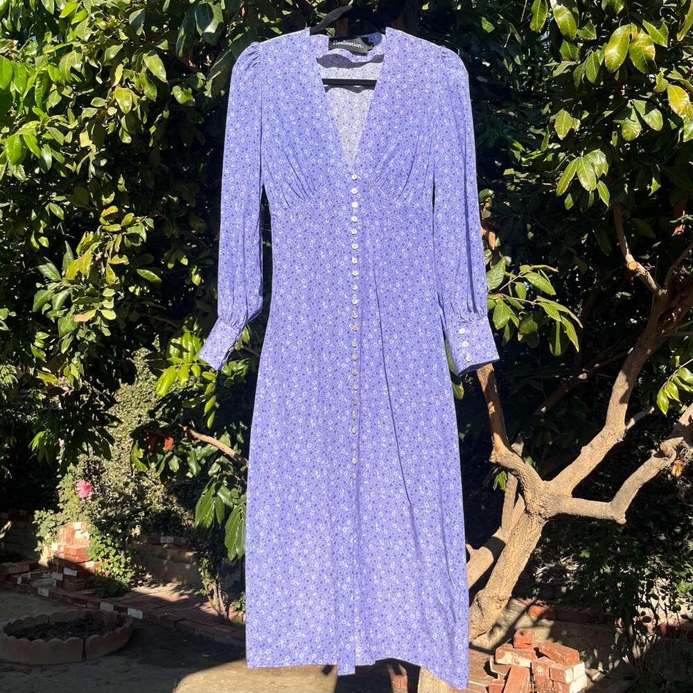 NWOT REALISATION PAR lilac lavender floral silk button up midi dress